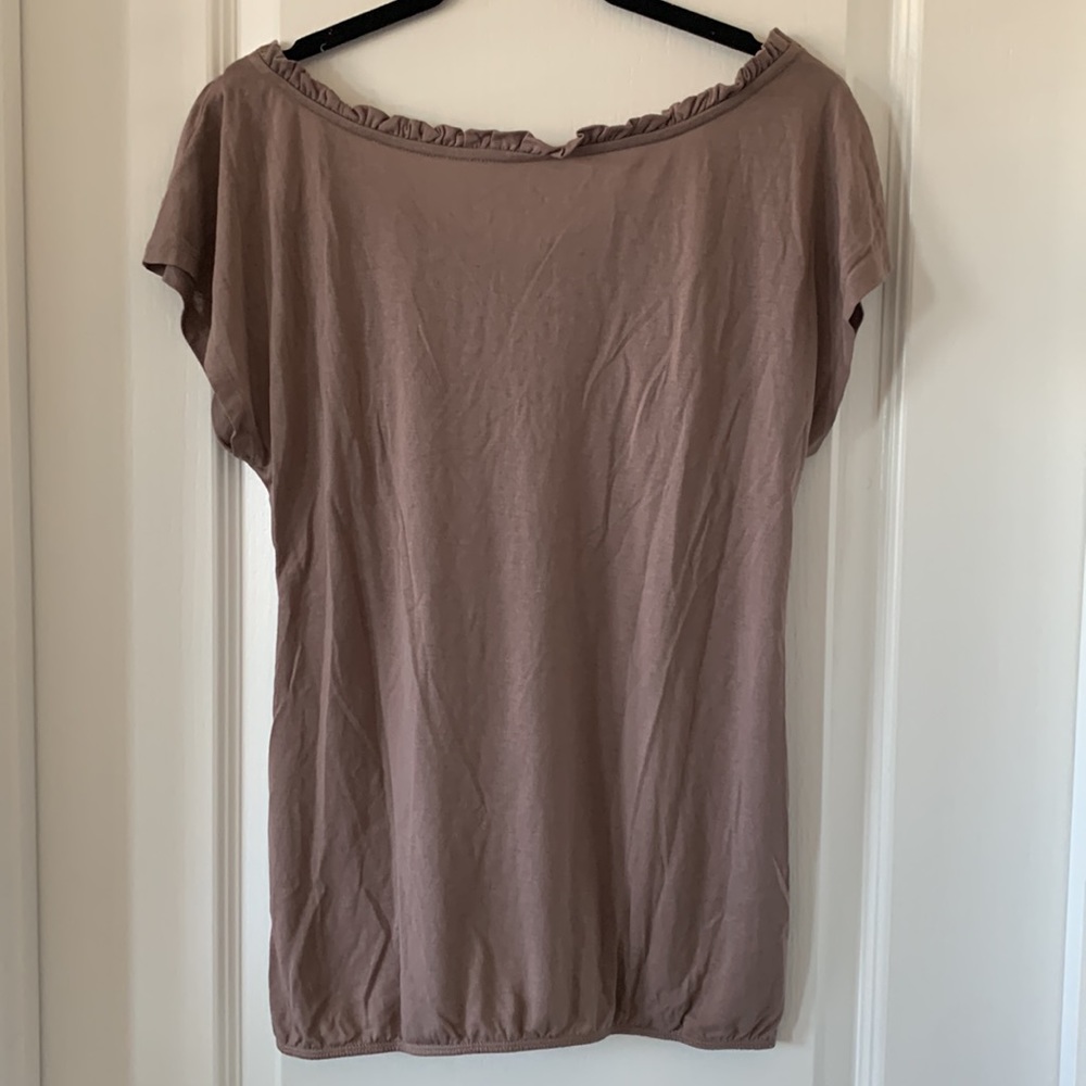 NWT LOFT Purple Ruffled Boatneck Tie-Front Short Sleeves Top Size S - Picture 12 of 16